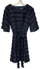 BTFL-LIFE Navy Fringed Chevron Stripe Mid Length Sleeve Dress