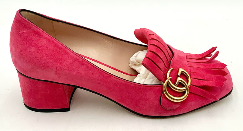 GUCCI Hot Pink Suede Scamosciato Fringe Marmont Pumps 9