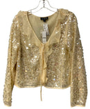 J CREW Cream Mesh w/Cream Sequins Ruffle Tie Front Top