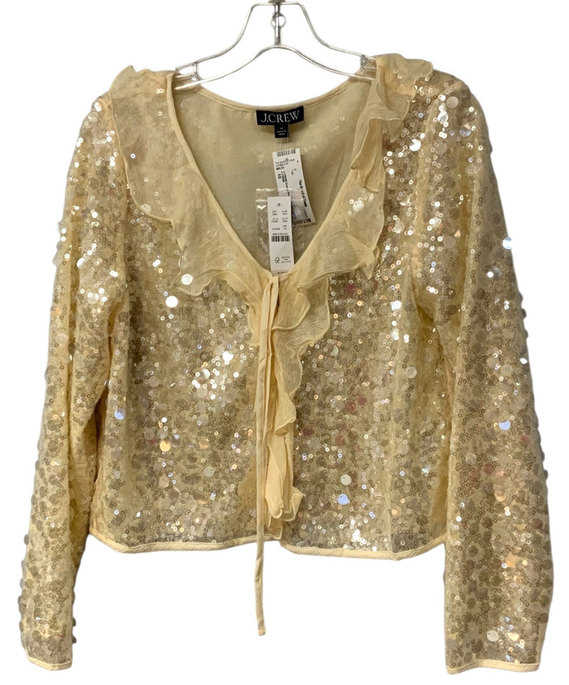 J CREW Cream Mesh w/Cream Sequins Ruffle Tie Front Top