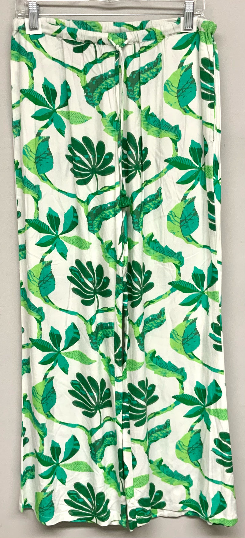 LA PLAGE Green/White Tropical Floral Drawstring Waist Pants