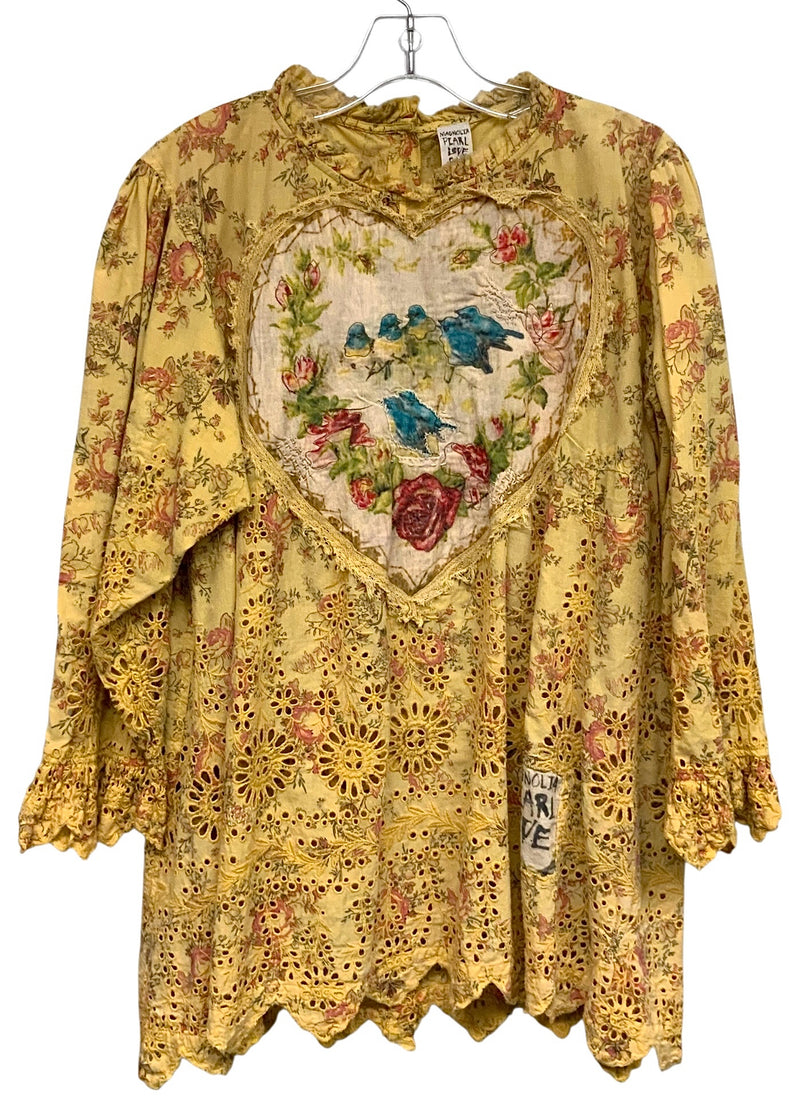 MAGNOLIA PEARL Sunshine Yellow Floral Eyelet Remi Blouse