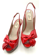 VALENTINO Red Patent Leather Bow Wedges 38