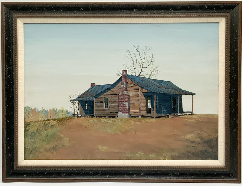 Vintage Darrell Koons Framed Oil on Board of Cabin