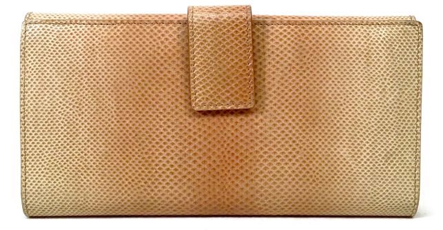 GUCCI Vintage Tan Reptile Lea Lined Pushlock Continental Wallet