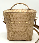 BRAHMIN Beige Gold Metallic Melbourne Embossed Leather Pip Binocular Bag
