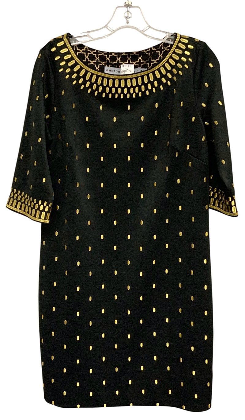 GRETCHEN SCOTT Black w/Gold Embroid "Rocket Girl" Sheath Dress