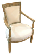 Vintage Carved Wood Arm Chair With Cotton Duck Upholstery