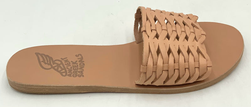 ANCIENT GREEK Tan Lea Woven "Taygete" Slides 7.5