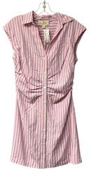 FLORA BEA Pink/Green/White Seersucker Cap Sleeve B/D Dress