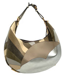 FENDI Nuetral Toned Leather & Suede Patchwork Fendigraphy Shoulder Bag