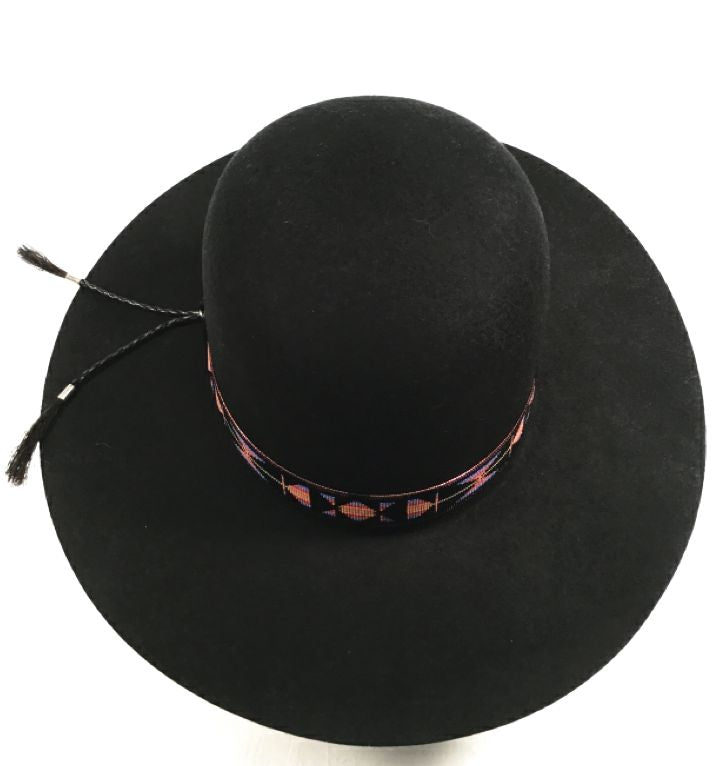 INDIAN JOE Black Felt  SW Beaded Horsehair Band Wide Brim Hat
