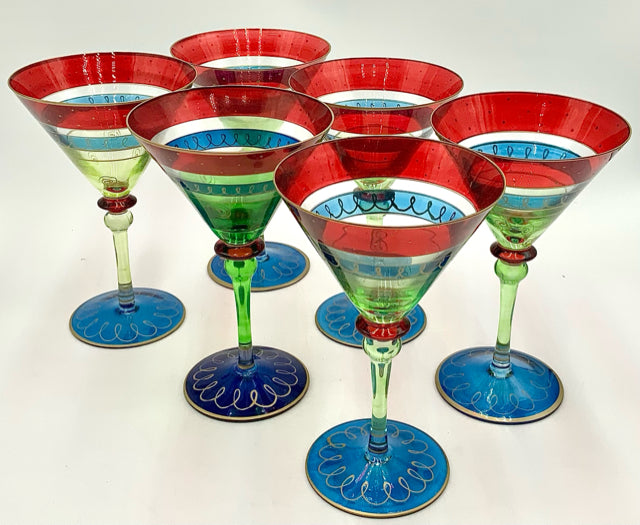 Set/6 Vintage Pier 1 Painted Martini Glasses