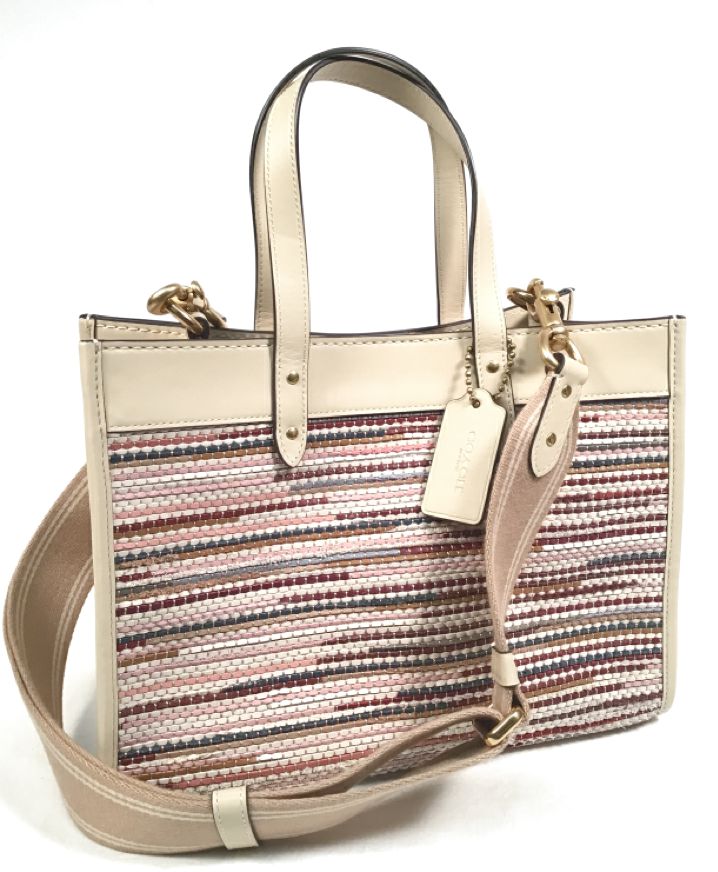 COACH Ivory Leather Multi Colored Weave Field Tote 30