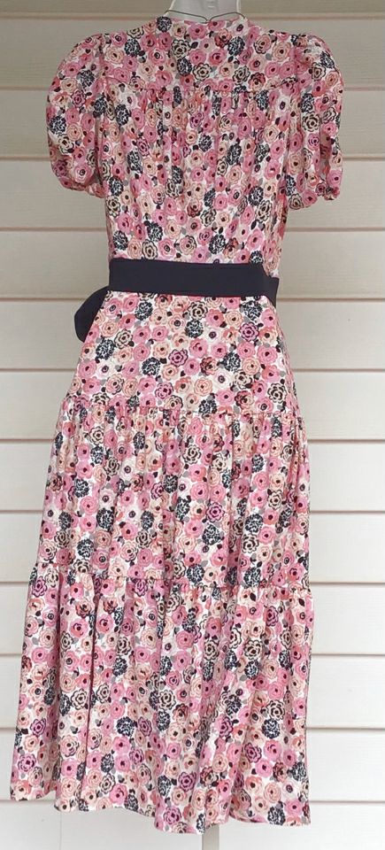 KATE SPADE Pink/Black/Cream Floral Puff Sleeve Wrap Dress