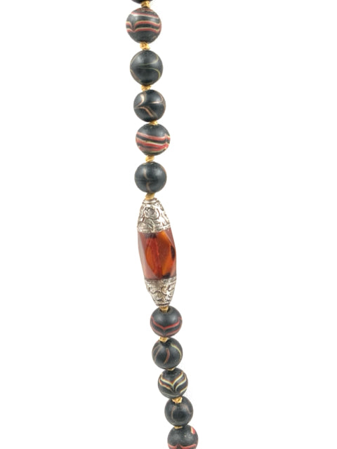 Sterling, Amber & African Trade Bead  Necklace