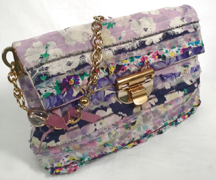 NINA RICCI Violet Multicolor Tiered Silk Lace Liane Chain Strap Bag
