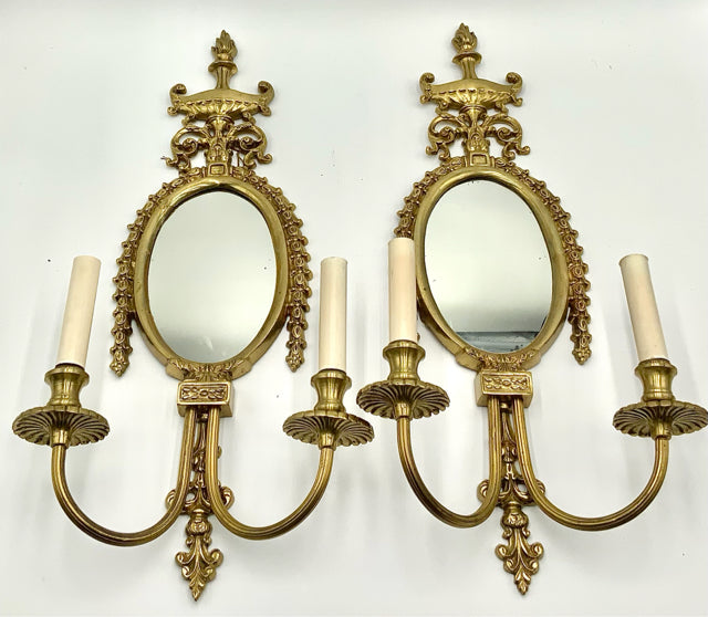 Pair of Vintage Brass Electric Wall Sconces