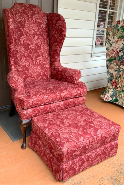 Queen Anne Wingback Chair with Ottoman