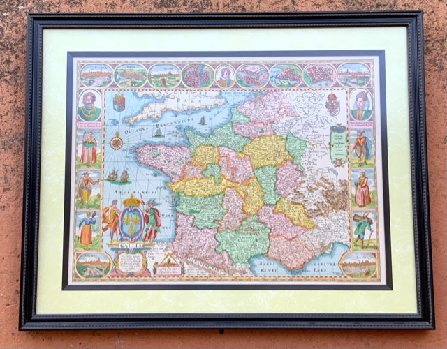 Handcolored Antique Map of 17th Century France