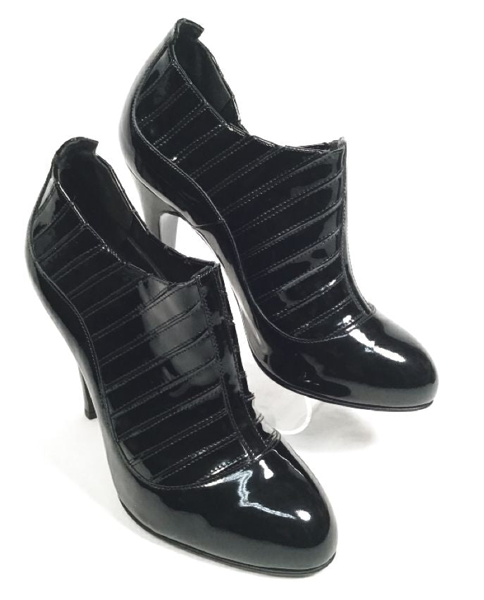 CHANEL Black Patent Leather Stitched Ankle Boots 38.5