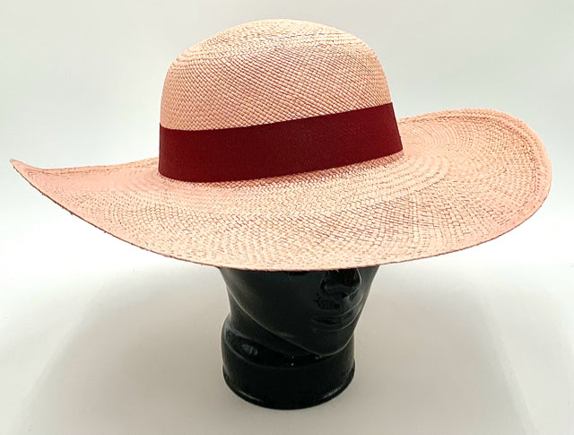 LA MARQUEZA Blush Straw Wine Band Panama Hat