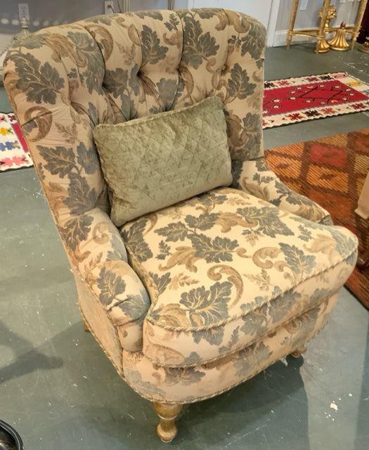 Highland House Tufted Upholstered Chair with Damask Leaf Upholstery