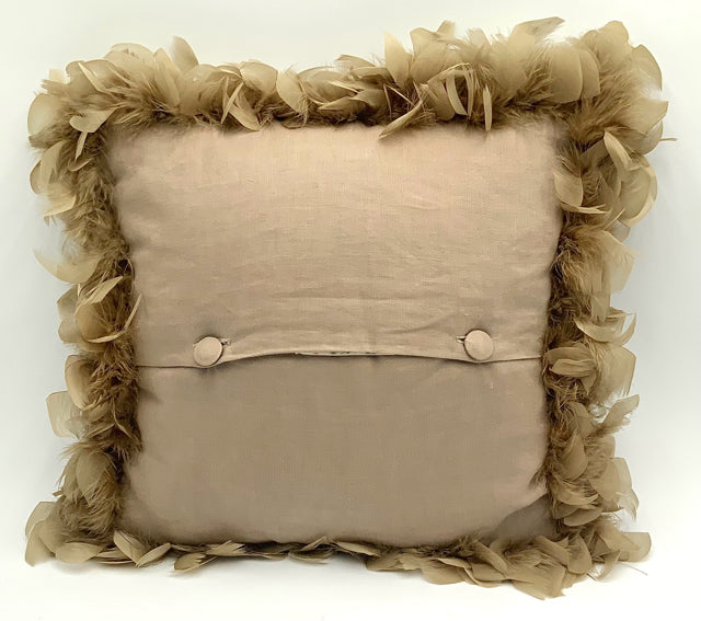 Vintage Throw Pillow with Feather Trim