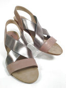 ANYI LU Italy Taupe Leather Silver Elastic Bella Heeled Sandals 8.5