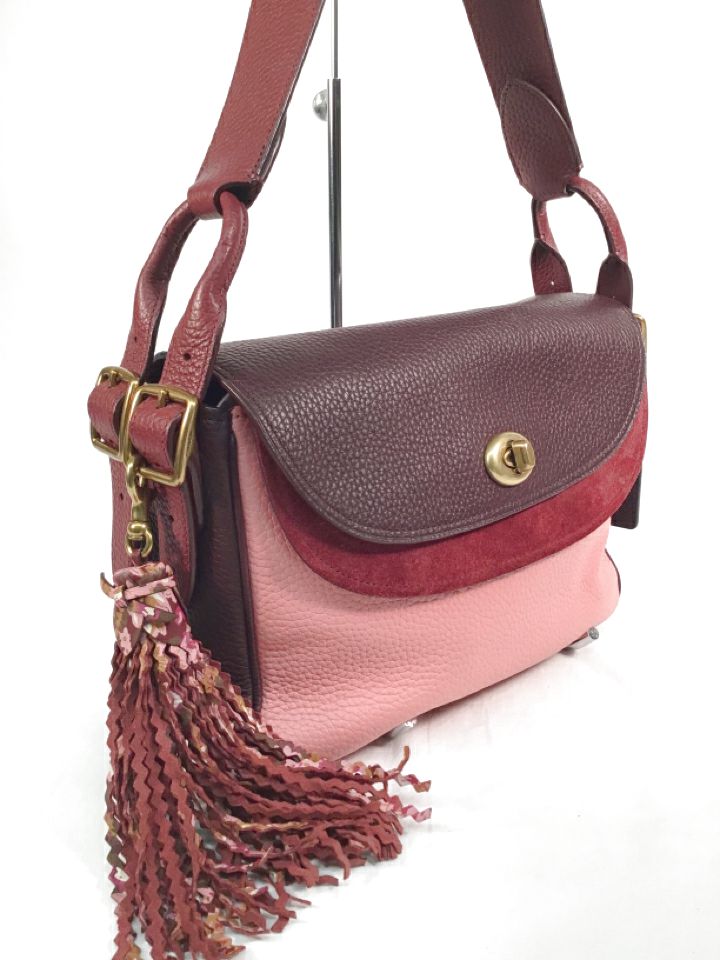 COACH 1941 Wine Berry Pink Colorblock Pebbled Turnlock Shoulder Bag