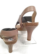 ANYI LU Italy Taupe Leather Silver Elastic Bella Heeled Sandals 8.5