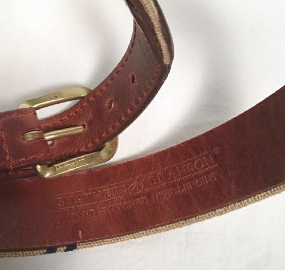 SMATHERS & BRANSON Tennessee Tan /Navy Hand Stitched Needlepoint Belt 34