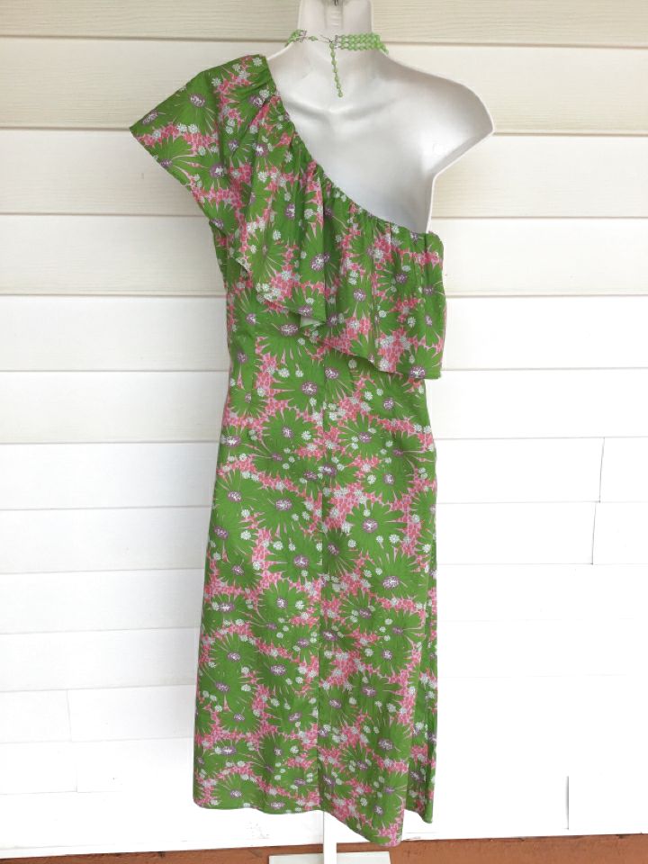 FLORA BEA Green/Pink/White Floral One Shldr Dress