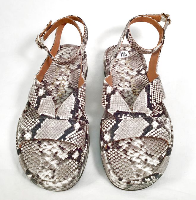 KATE SPADE Blk Gry Snake Print Leather Marshmallow Ankle Wrap Sandals 7