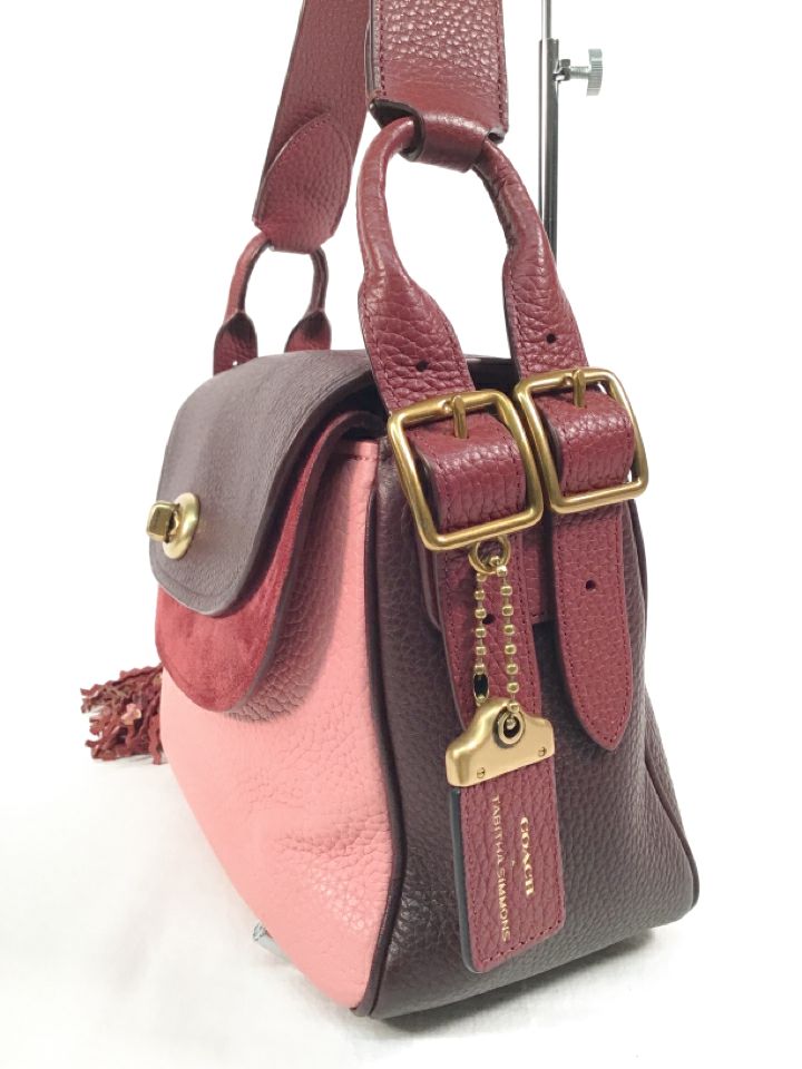 COACH 1941 Wine Berry Pink Colorblock Pebbled Turnlock Shoulder Bag