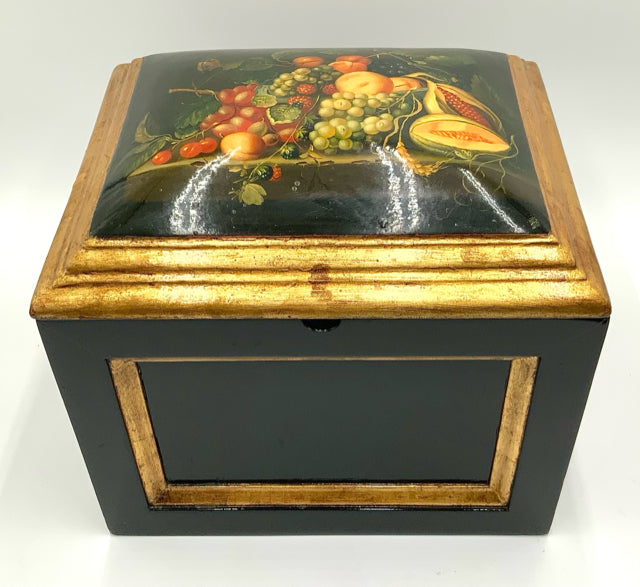 Black Lacquer Box with Painted Fruit Motif