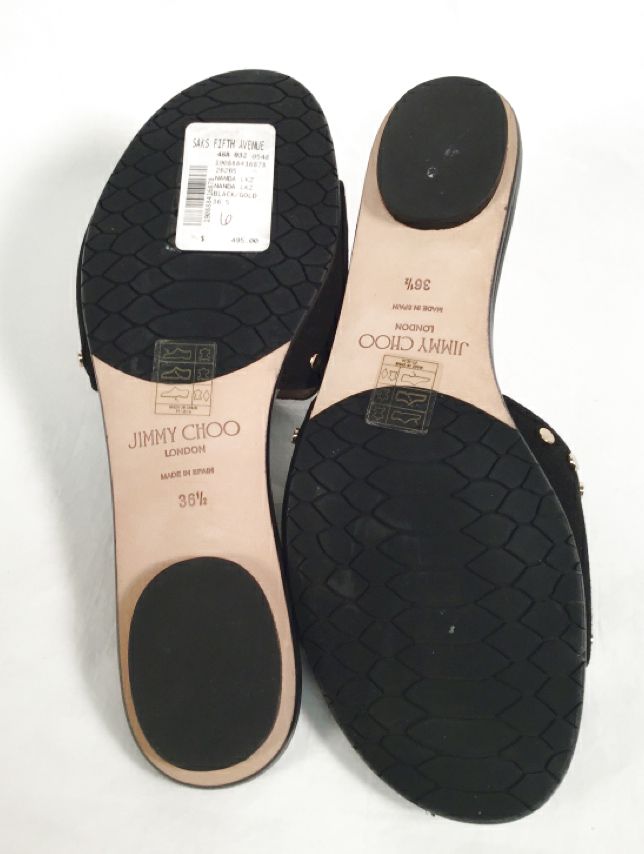 JIMMY CHOO Black Suede Gold Stud Nanda Slide Sandals 6.5