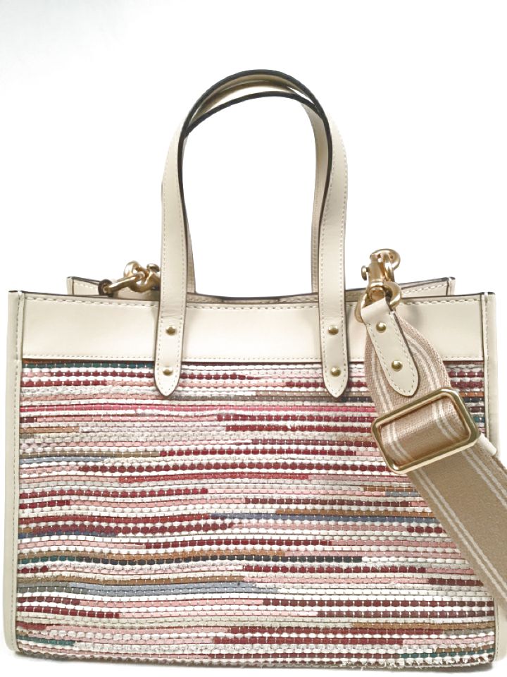 COACH Ivory Leather Multi Colored Weave Field Tote 30