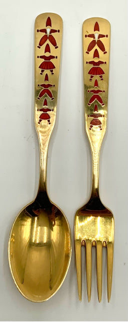 A. Michelsen Gold Vermeil over Sterling Silver Enameled Spoon & Fork Set 1957