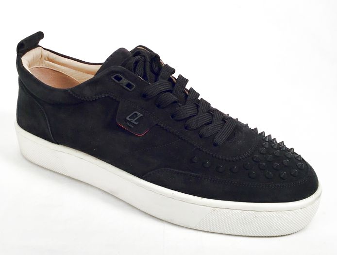 CHRISTIAN LOUBOUTIN Black Suede Spike Sneakers 45
