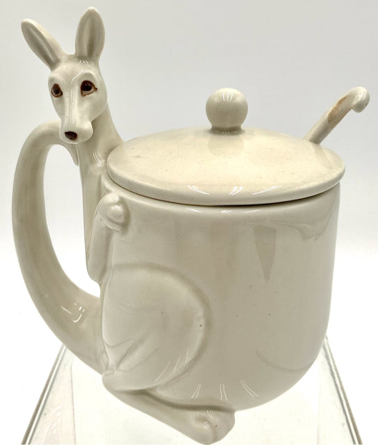 Fitz & Floyd Ceramic Kangaroo Lidded Mug wih Spoon AS-IS