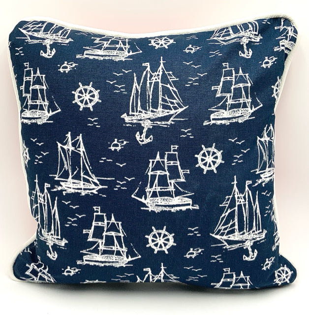 NEW! Custom Navy Sailboat Pillow with Down Fill