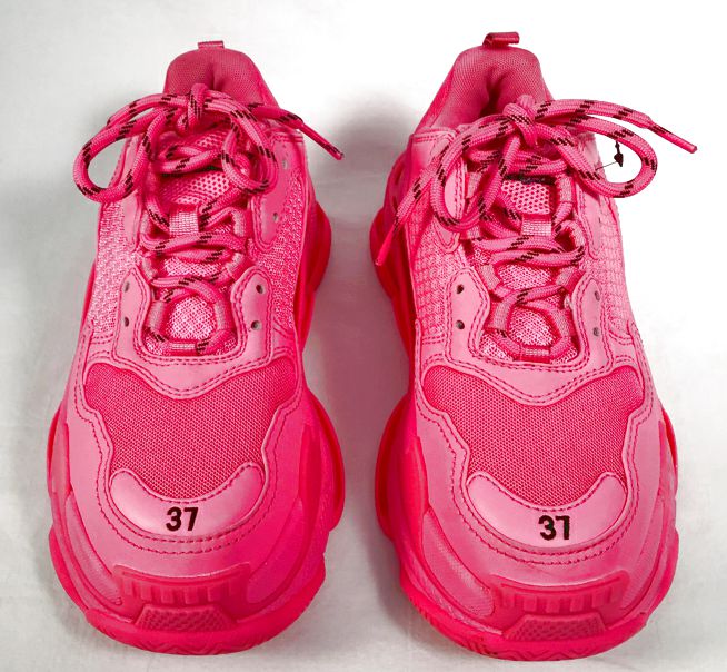 Balenciaga Pink Leather Mesh Triple S Chunky Sneakers 37